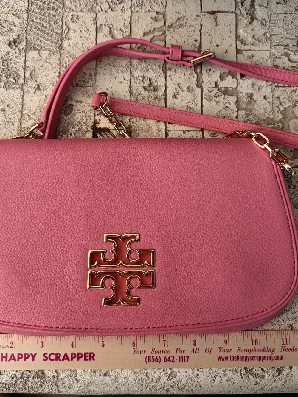 Tory Burch Britten Pink Pebbled Leather Crossbody Bag Convertible Clutch